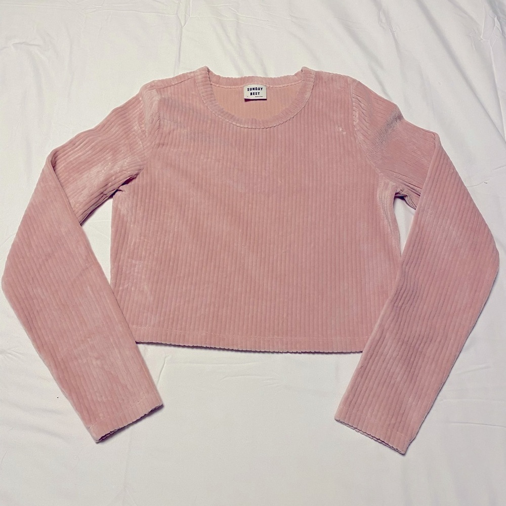 Sunday Best | Ribbed Pink Long Sleeve Crop Top - Medium